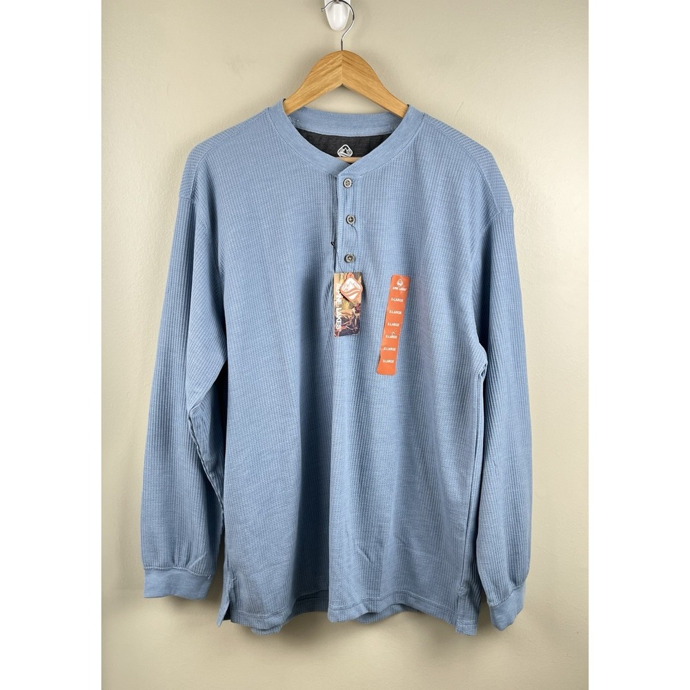 Alpine Lakes NWT Mens Long Sleeve Henley Waffle Knit Thermal Shirt‎ Blue Size XL